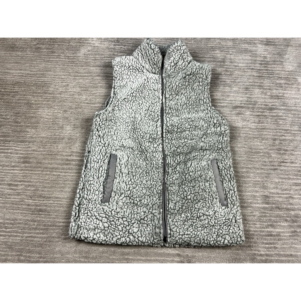 Jess Lea Sweater Vest Womens Small Gray Faux Fur Full Zip Sleeveless Polyester